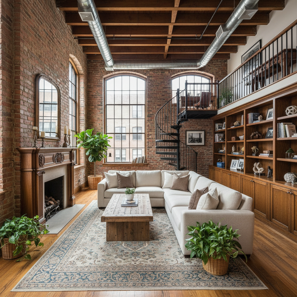 Image of a beautifully staged traditional loft interior.