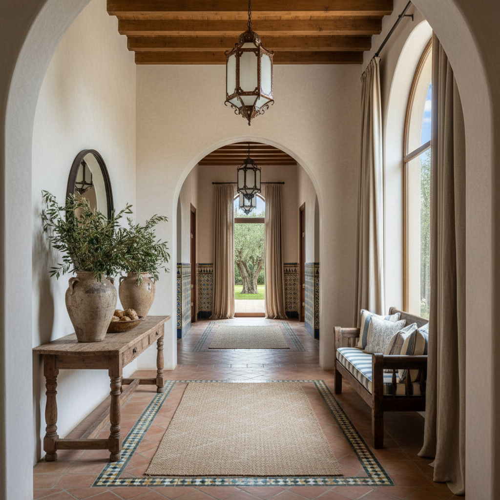 AI-generated Mediterranean hallway design.