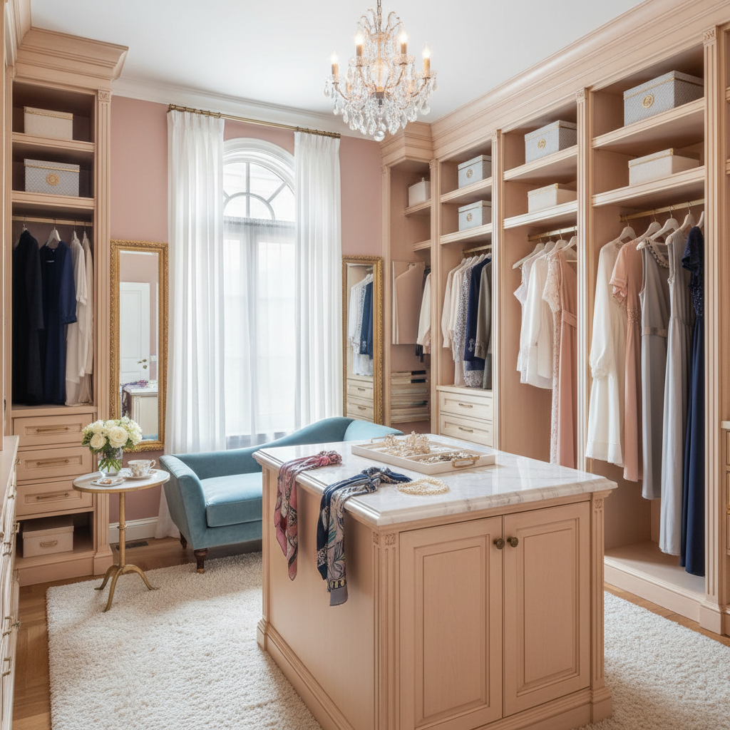Sample color palette for a Parisian-inspired walk-in closet.