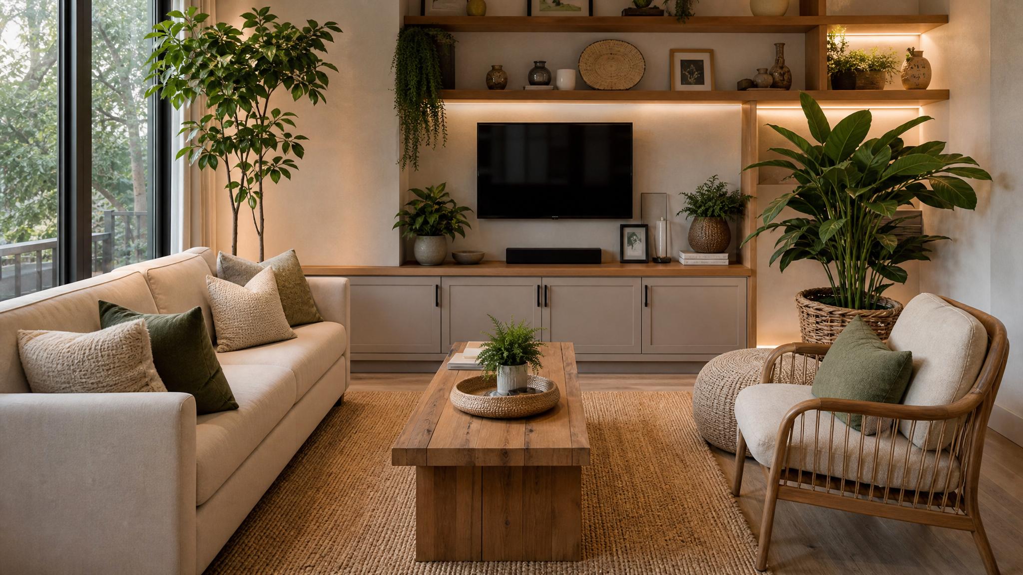 Small living room with biophilic design elements