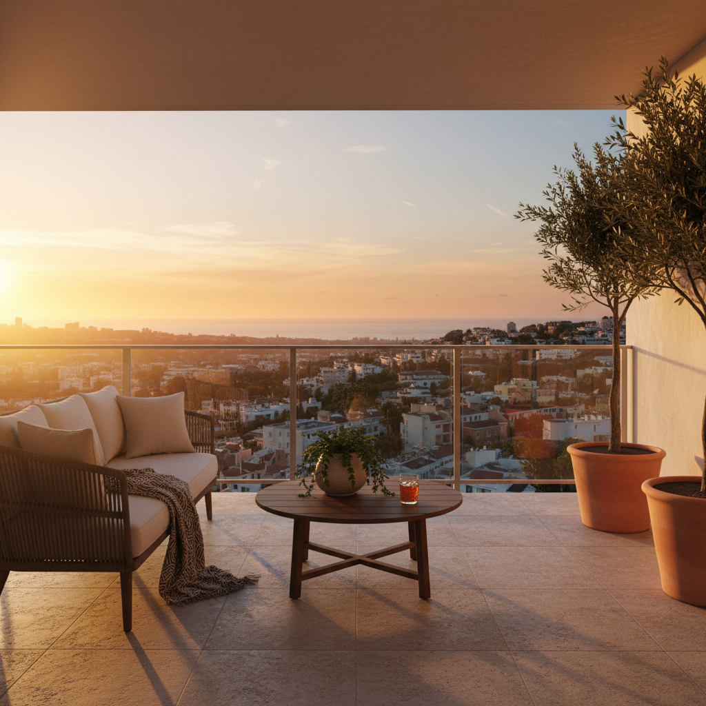 Photo of a balcony shot taken during golden hour.
