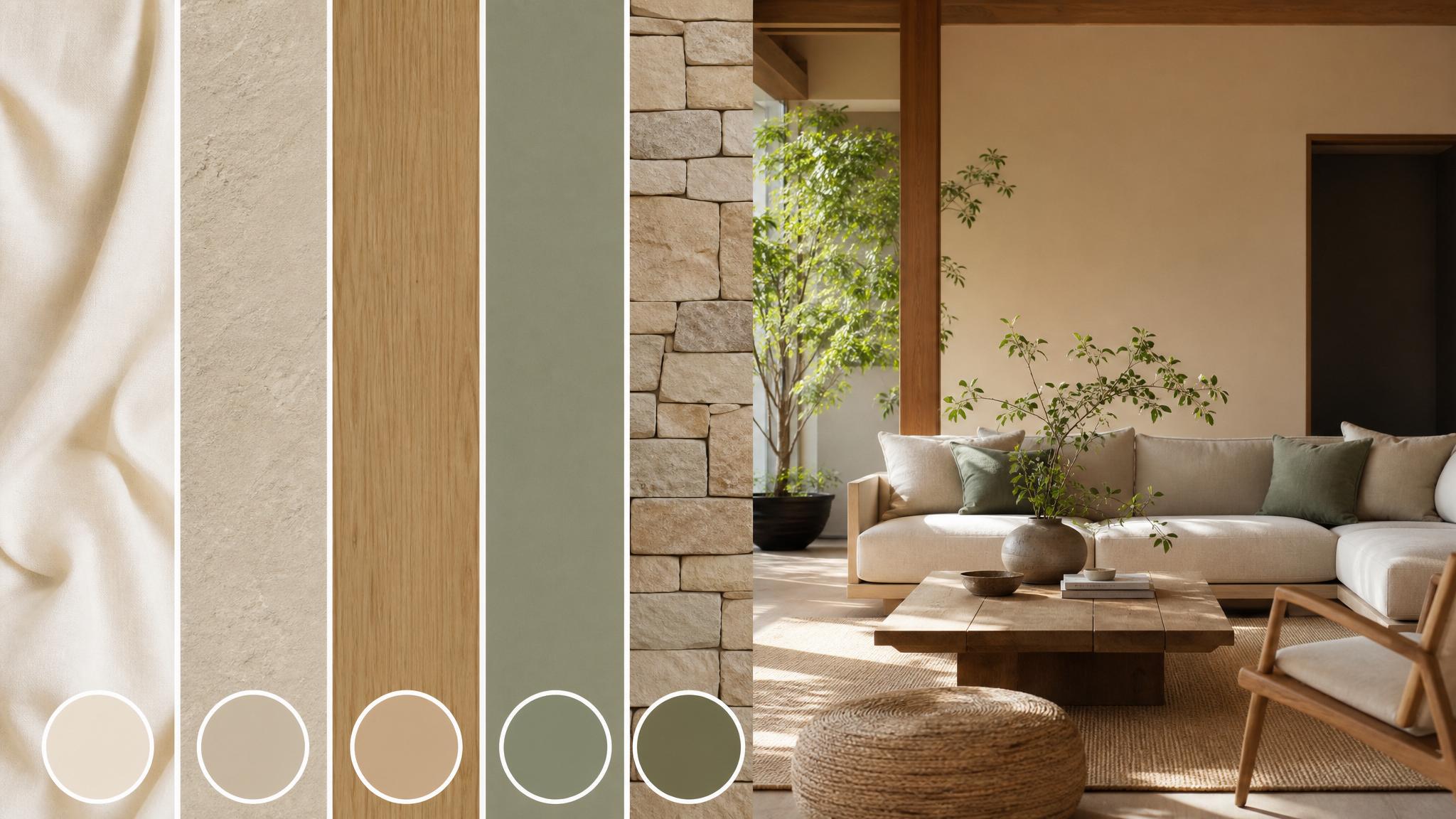 Color palette samples for a zen living room.