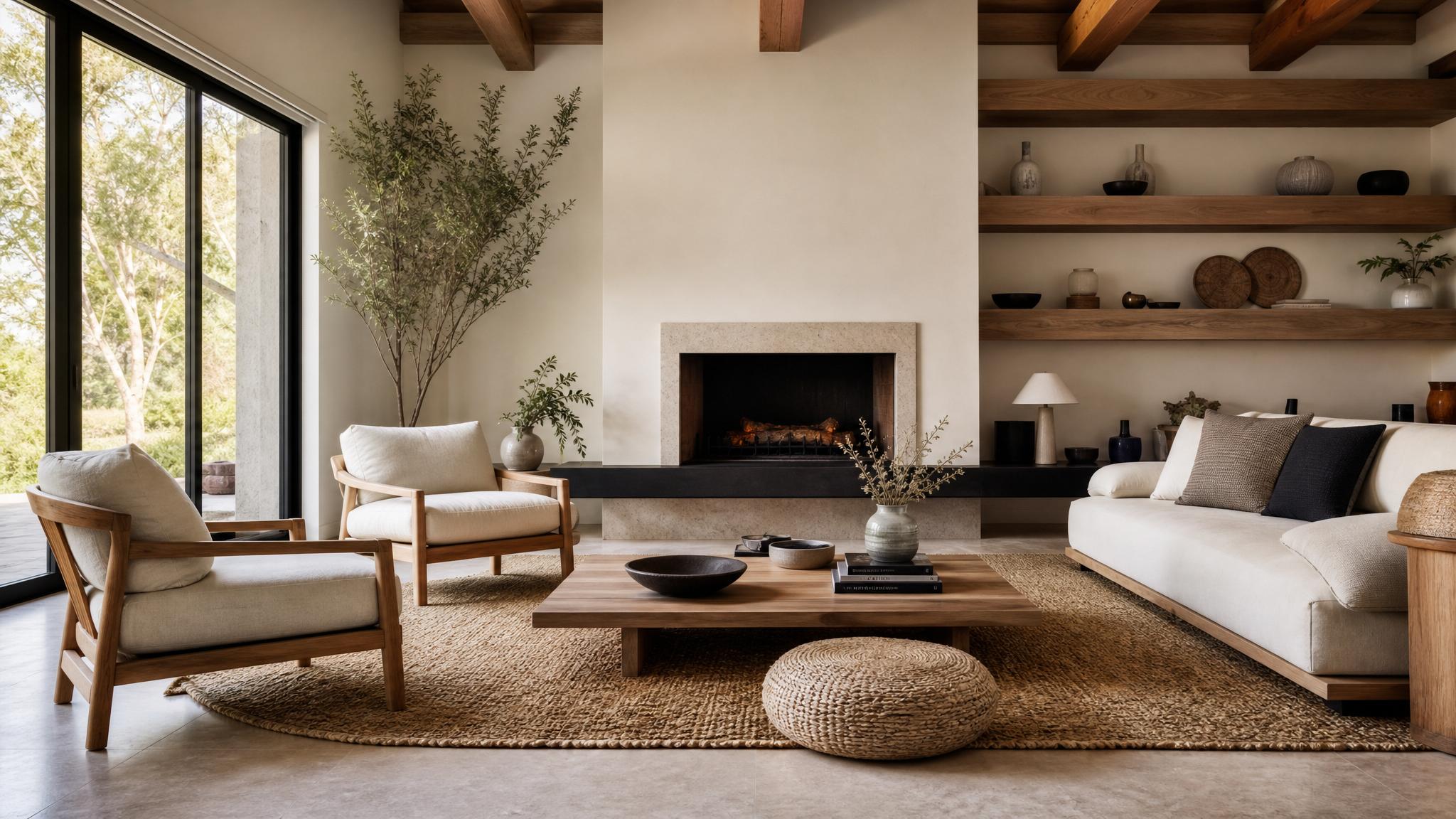 Minimalistic furniture arrangement in a zen living room.
