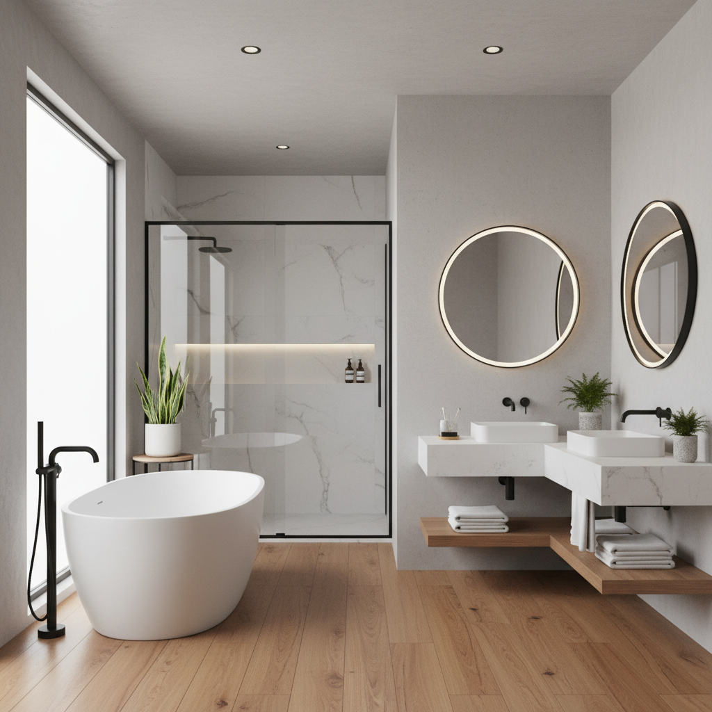 A beautifully staged bathroom showcasing modern fixtures and a clean aesthetic.