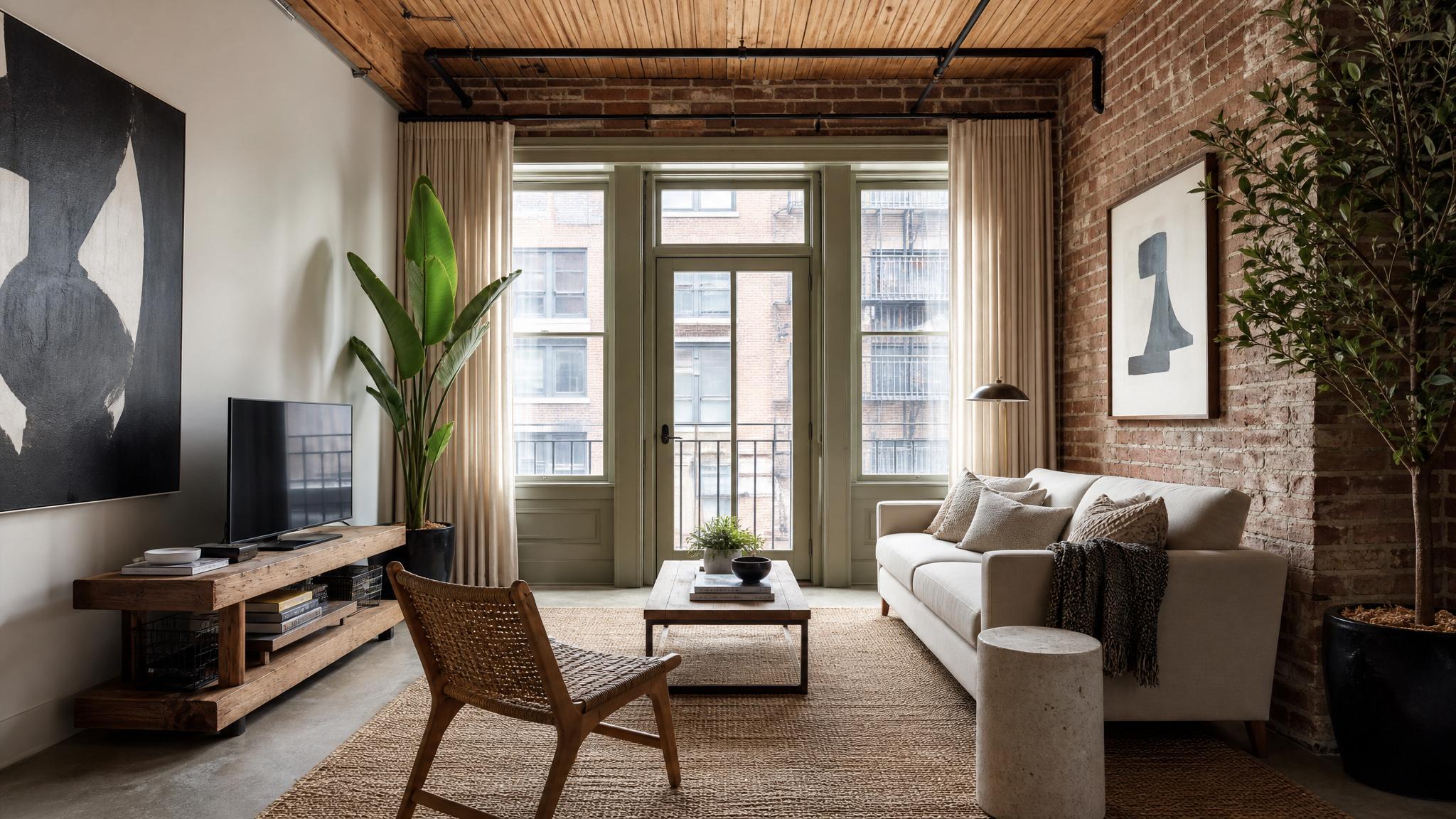 Stylish urban loft small living room setup