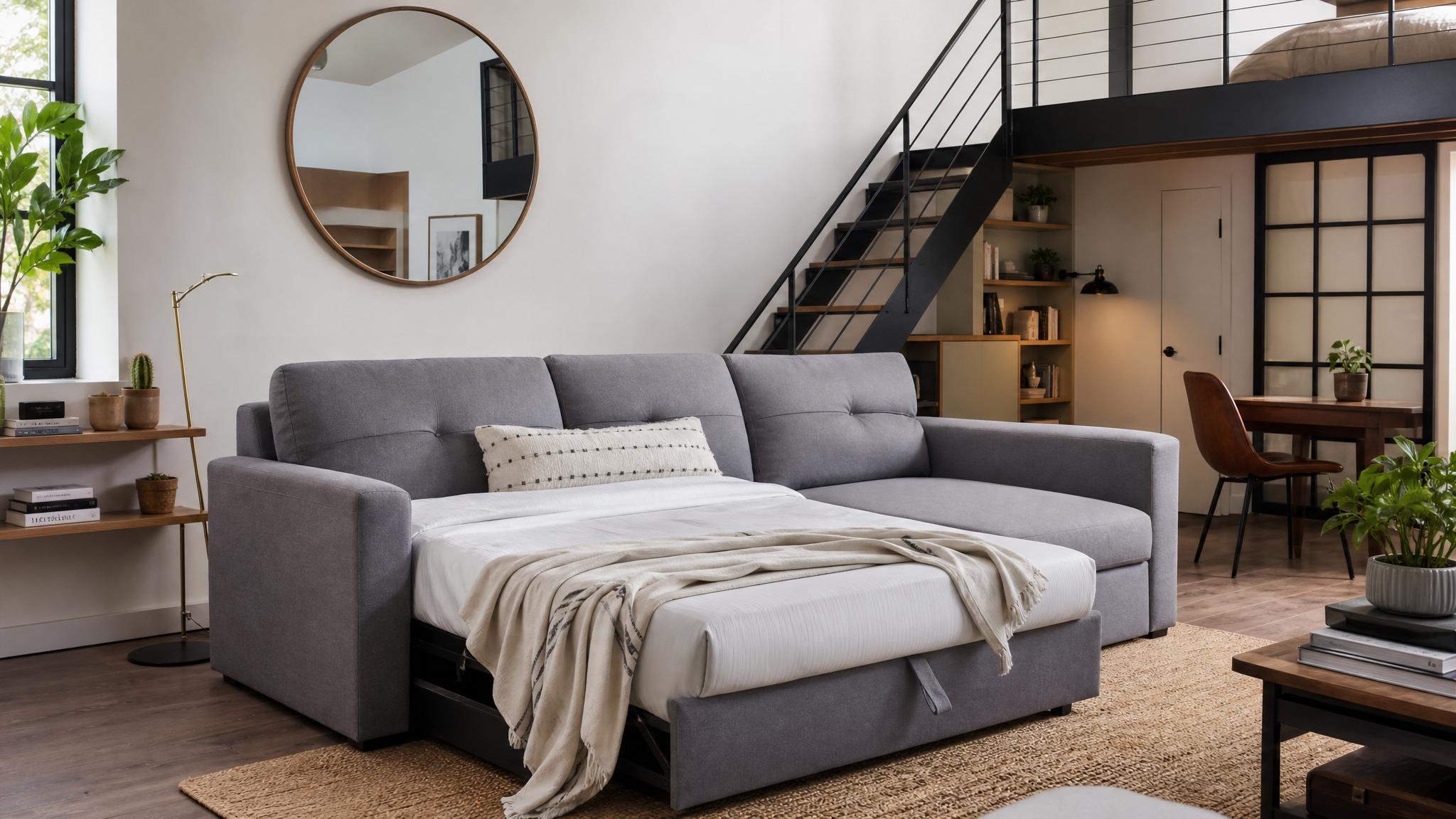 Multi-functional furniture in a small loft living room