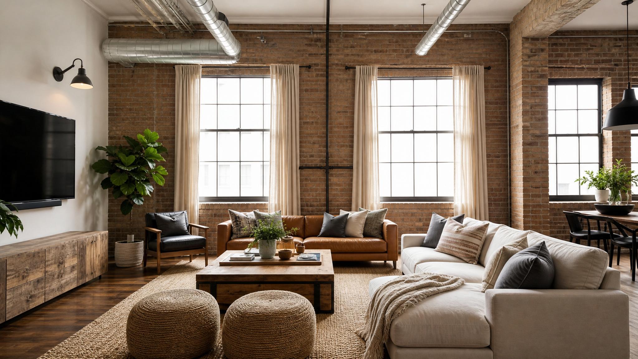 After image of a transformed industrial living room