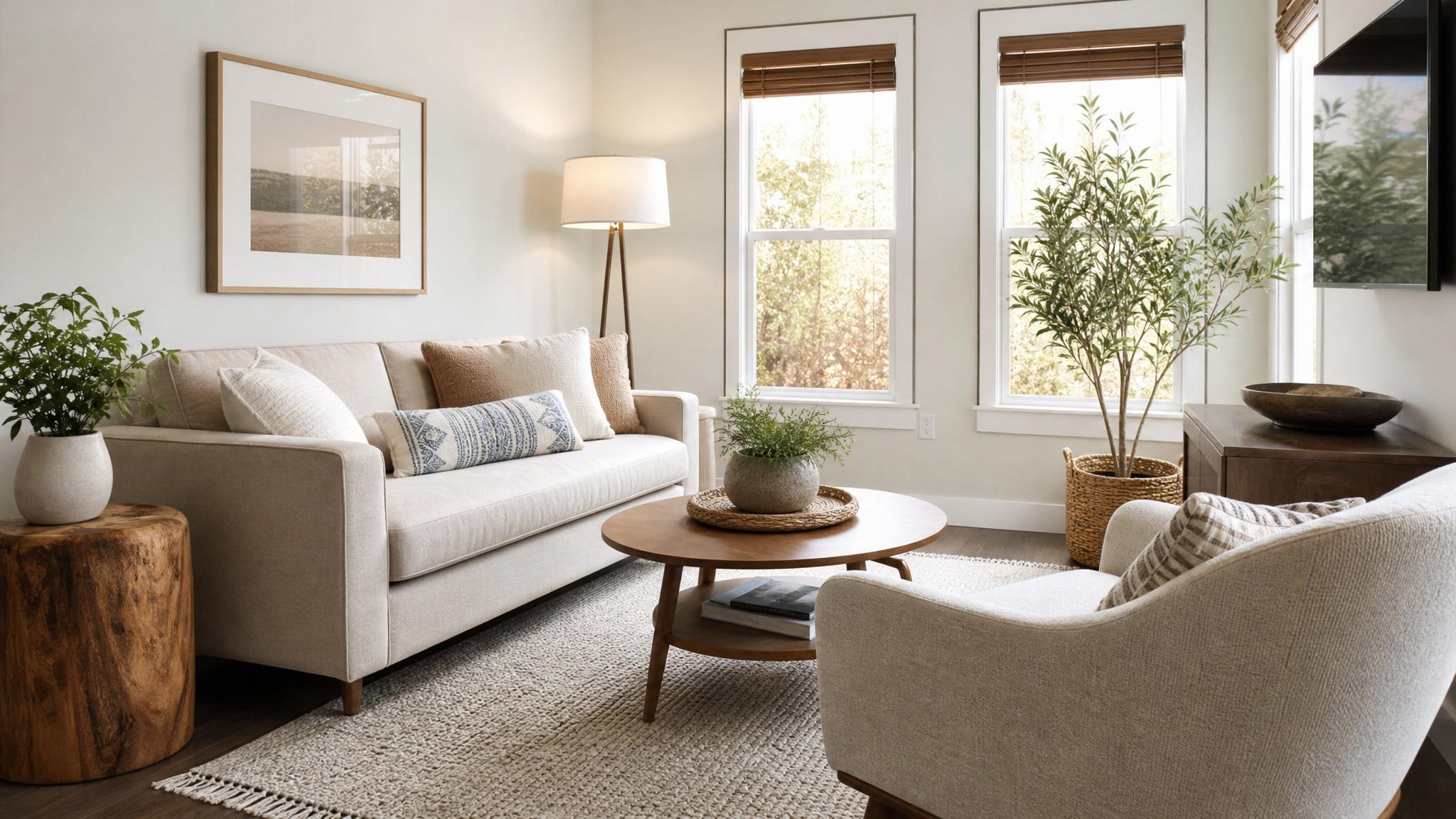 Styling tips for small living room furniture arrangement.