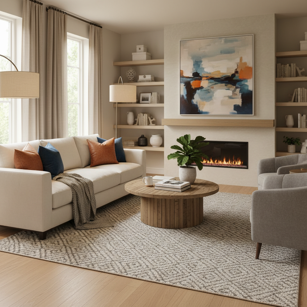 Cozy living room virtual staging