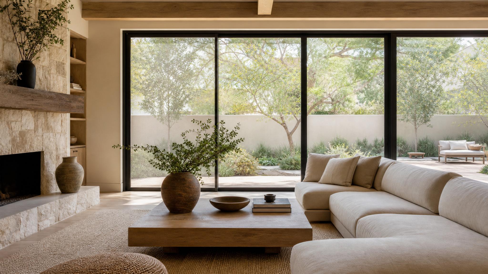 Zen style living room examples showcasing minimal decor and natural elements.