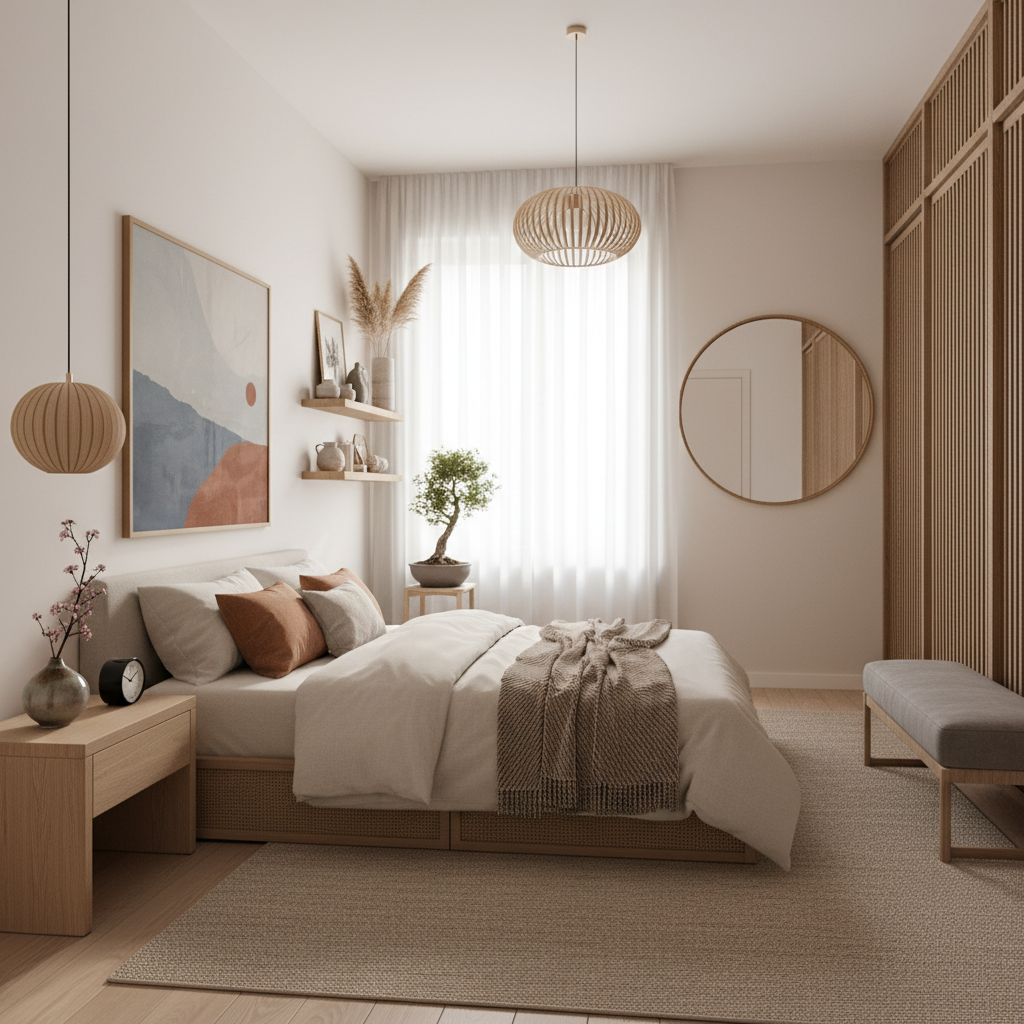 Visual representation of a completed AI-generated Japandi guest bedroom