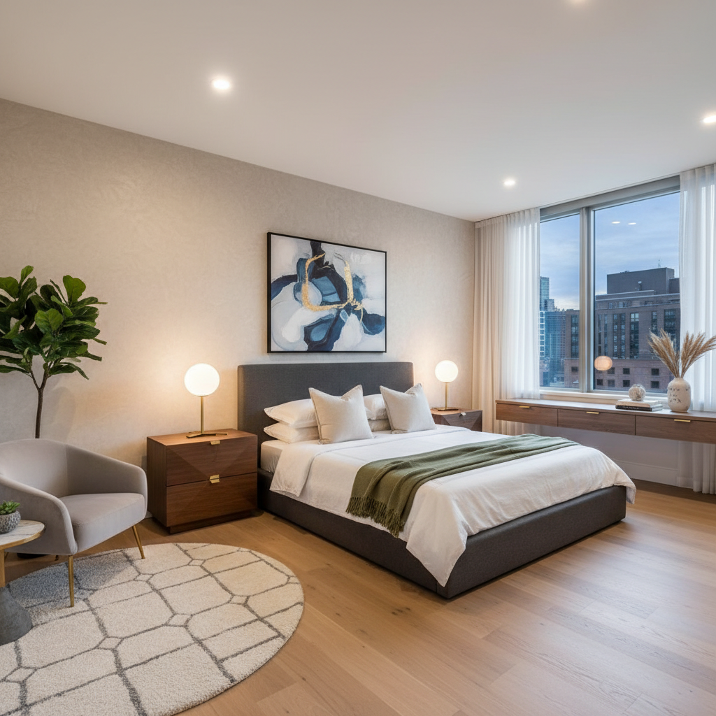 Modern contemporary bedroom with stylish decor