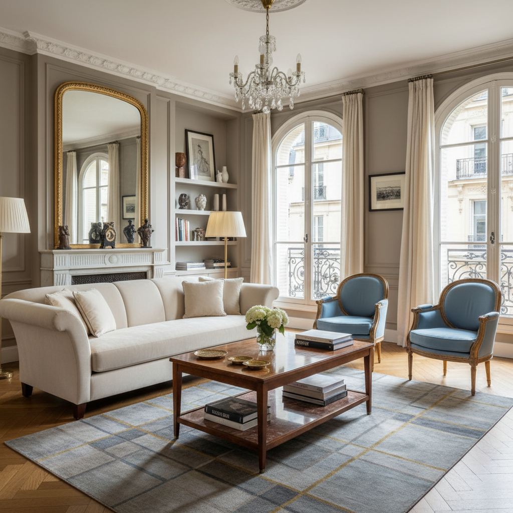 Chic Parisian living room with elegant furniture and decorative accents