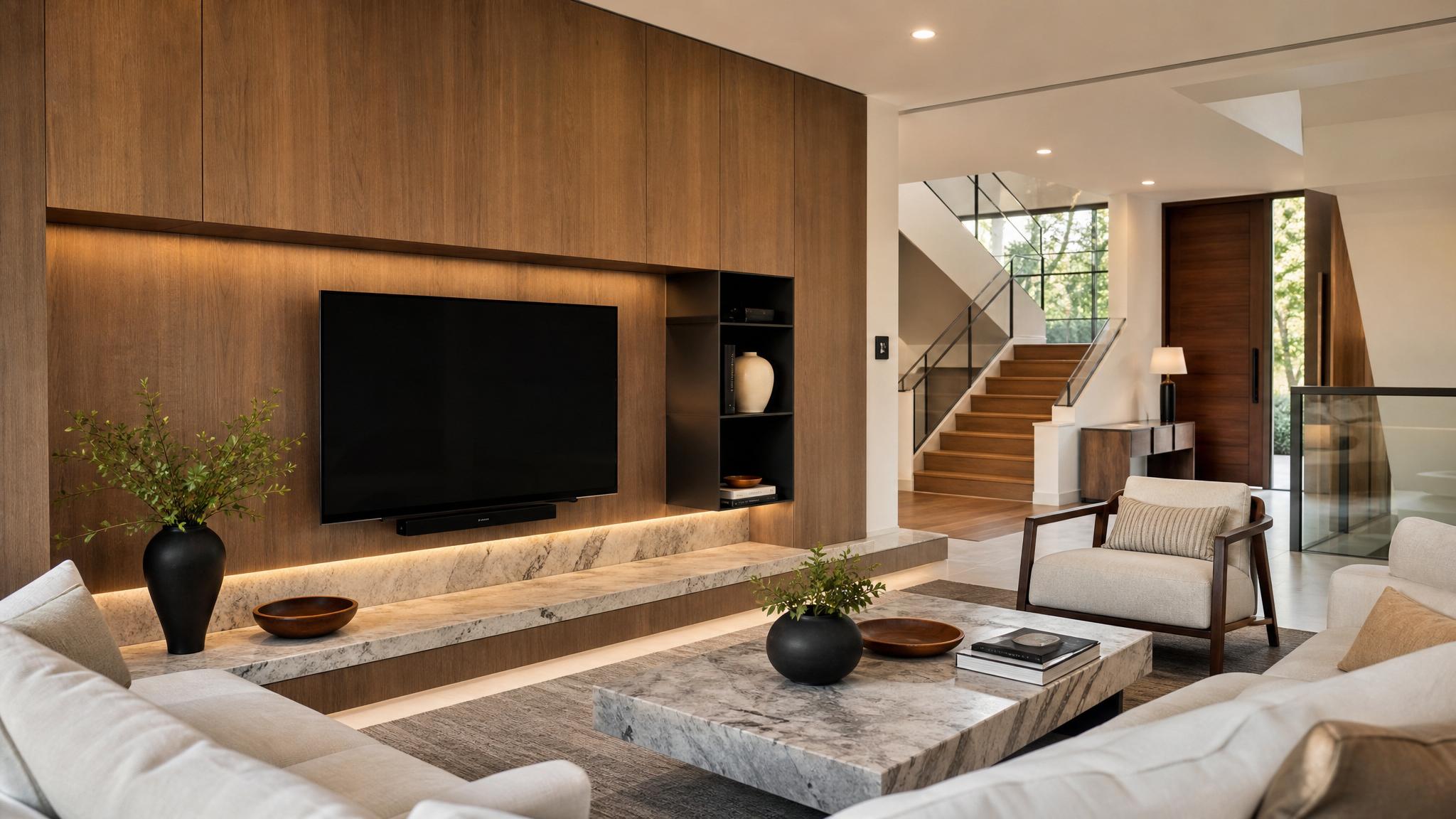Image showing high-quality materials like wood and marble in a living room