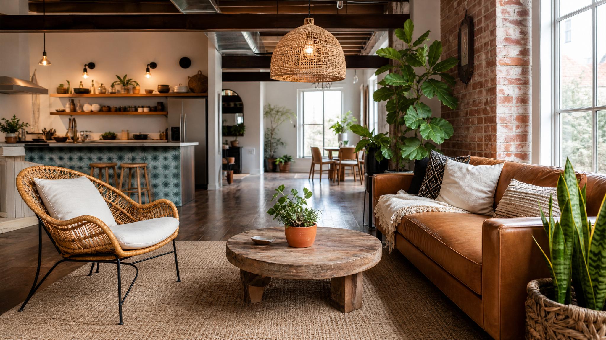 Cozy sitting area in a bohemian open-plan loft