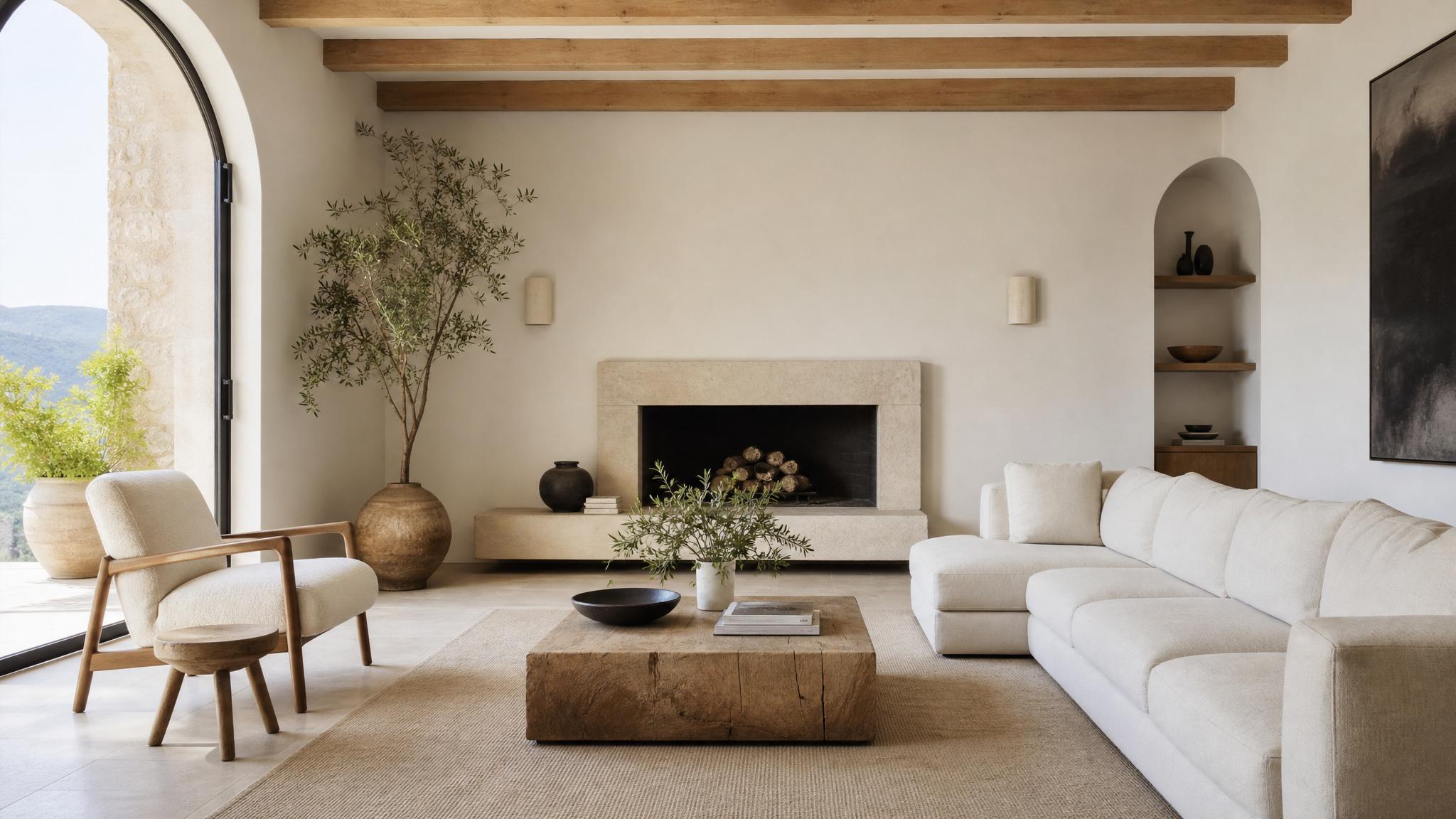 Minimalist Italian living room with natural materials