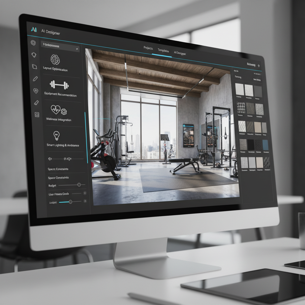Image of design software interface showcasing AI-enabled home gym design tools.