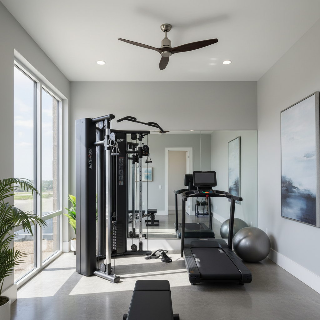 Image of a well-lit home gym with modern equipment
