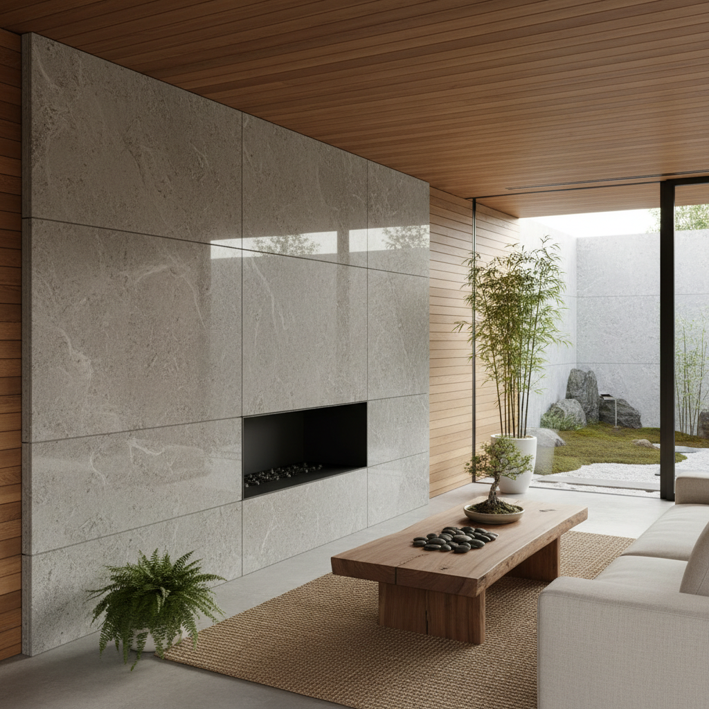 Image of natural materials like wood and stone in zen design