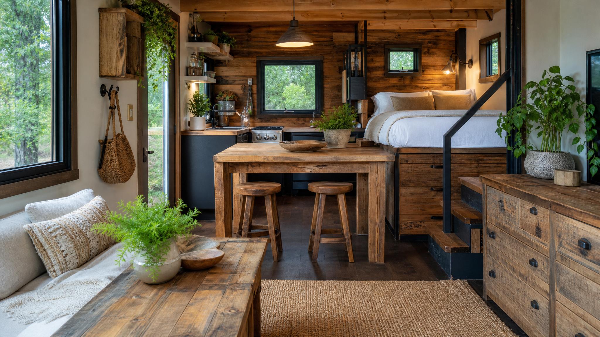 Image of different rustic furniture types applicable in tiny homes.