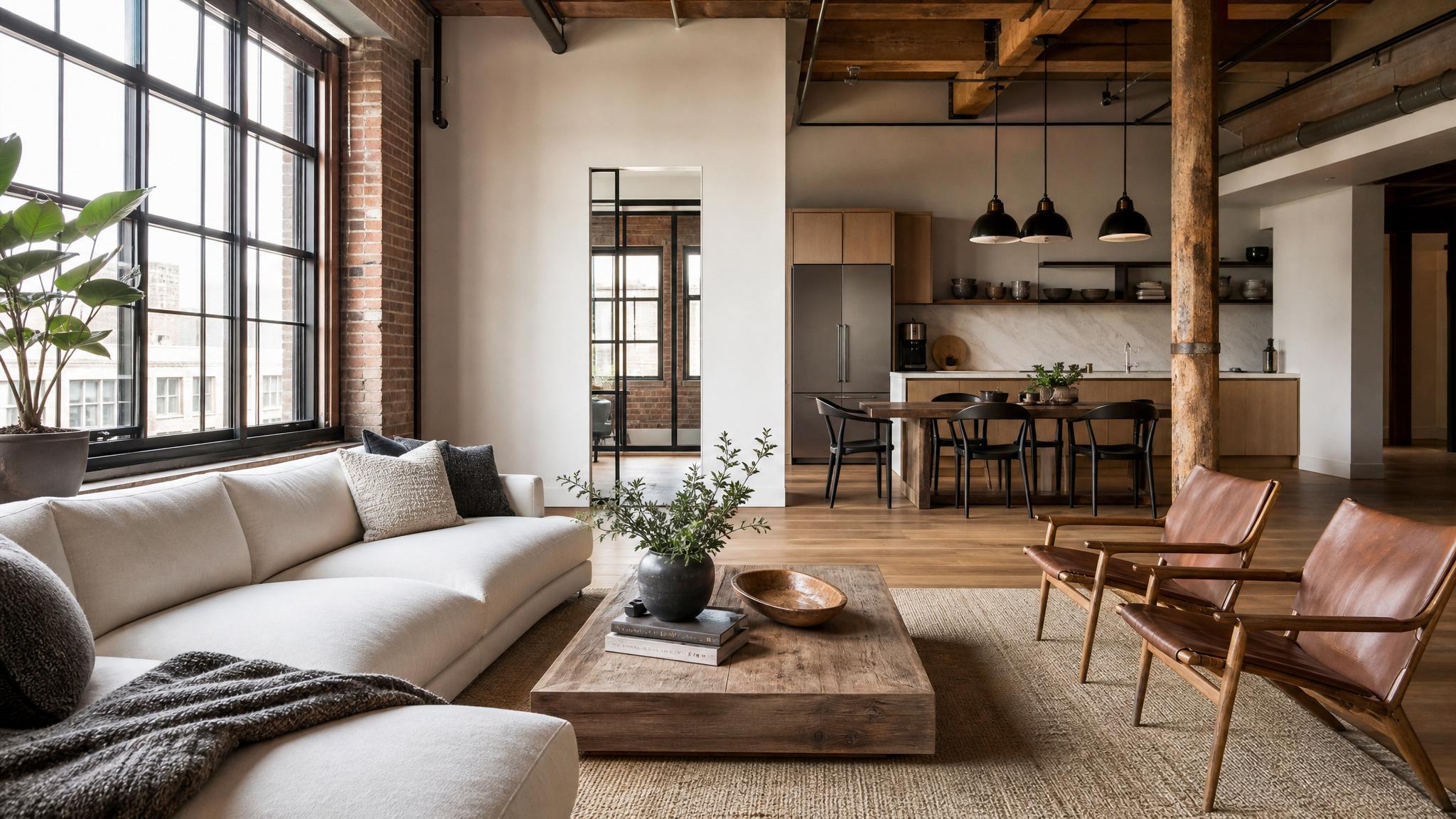 Display examples of classic neutral combinations in an urban loft.