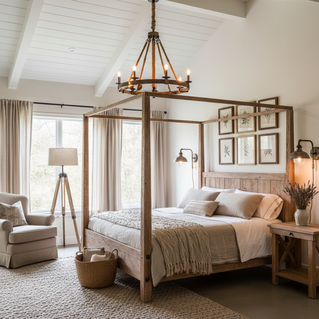 AI-generated image of rustic lighting fixtures suitable for a farmhouse guest bedroom.