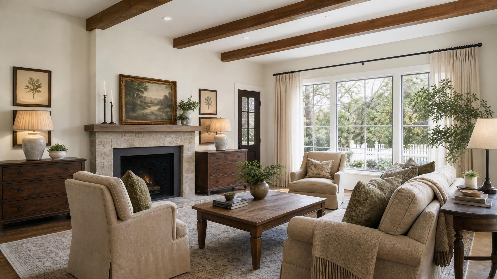 After image of the living room styled in a traditional look.