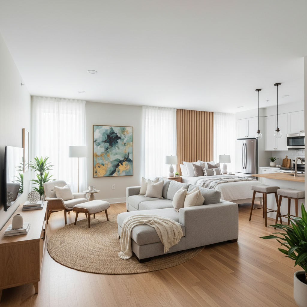 Image of a stylishly staged studio apartment