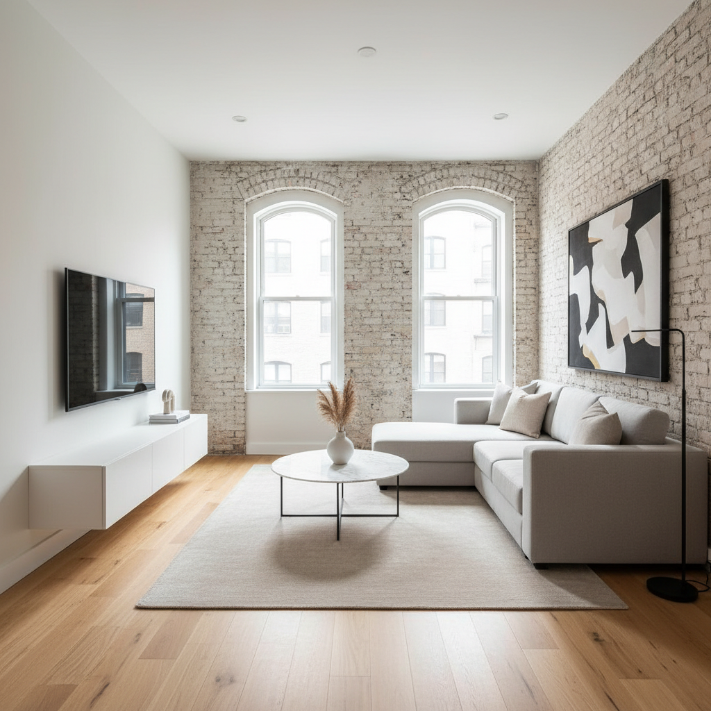 Image of a minimalist virtual staging example in a row house setting