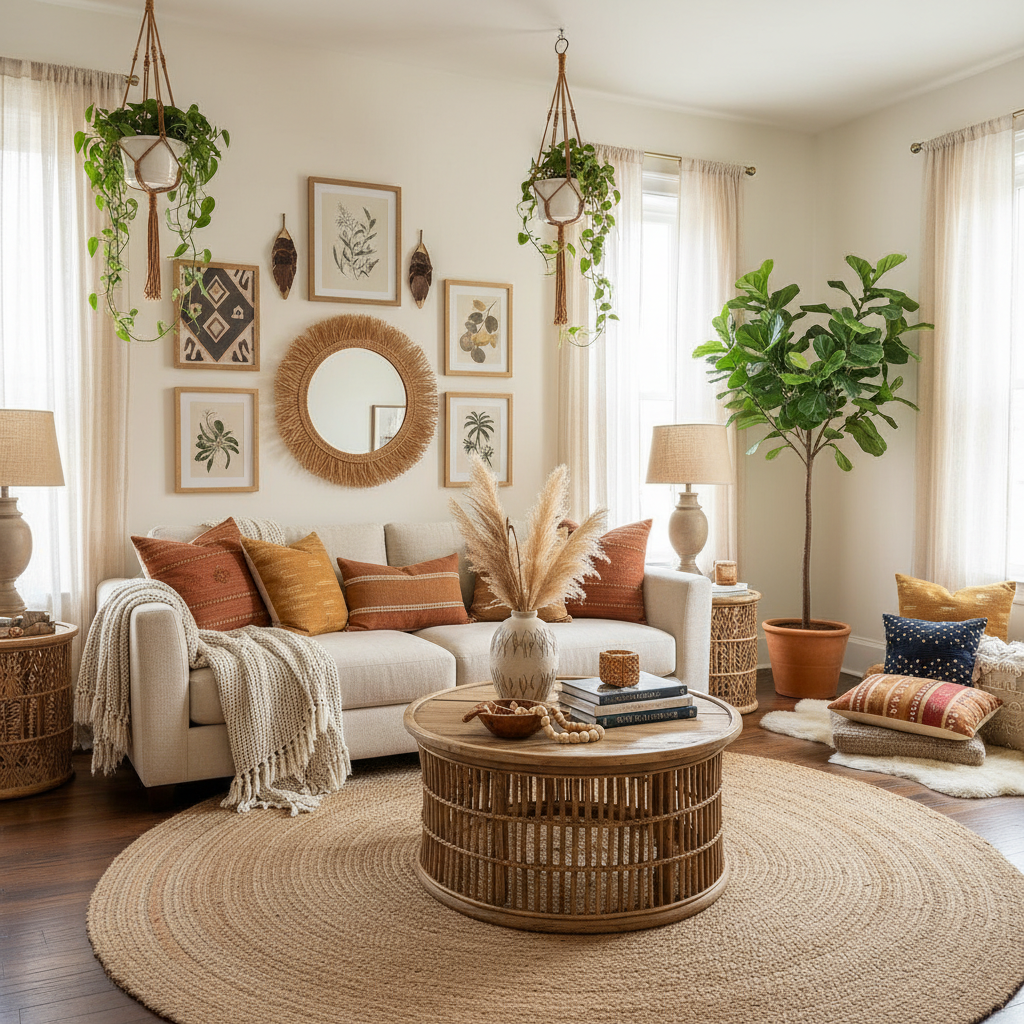 Image displaying bohemian virtual staging in a row house