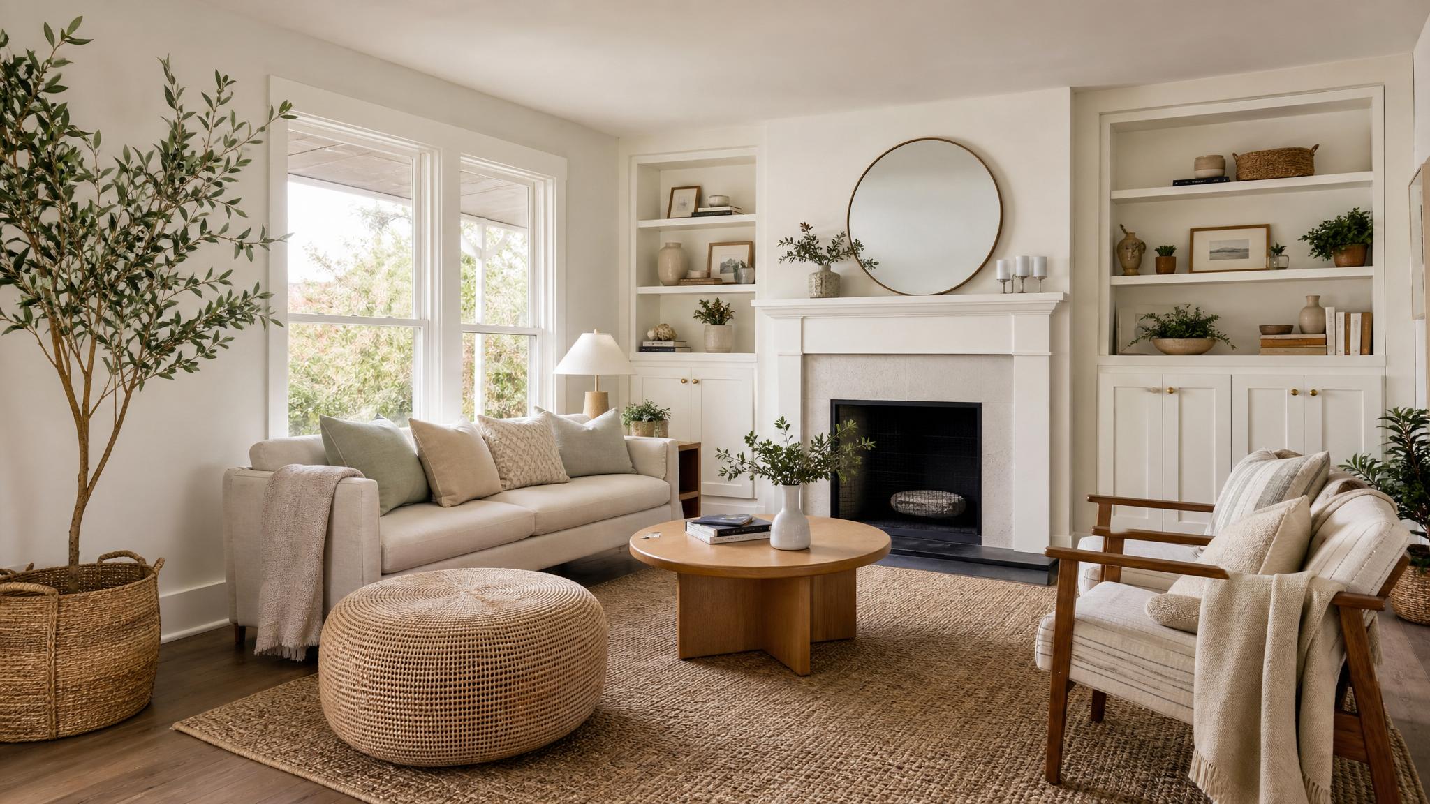 A cozy living room incorporating plants and natural light.