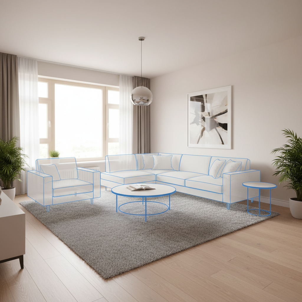 Placeholder for furniture layout in a modern small living room.