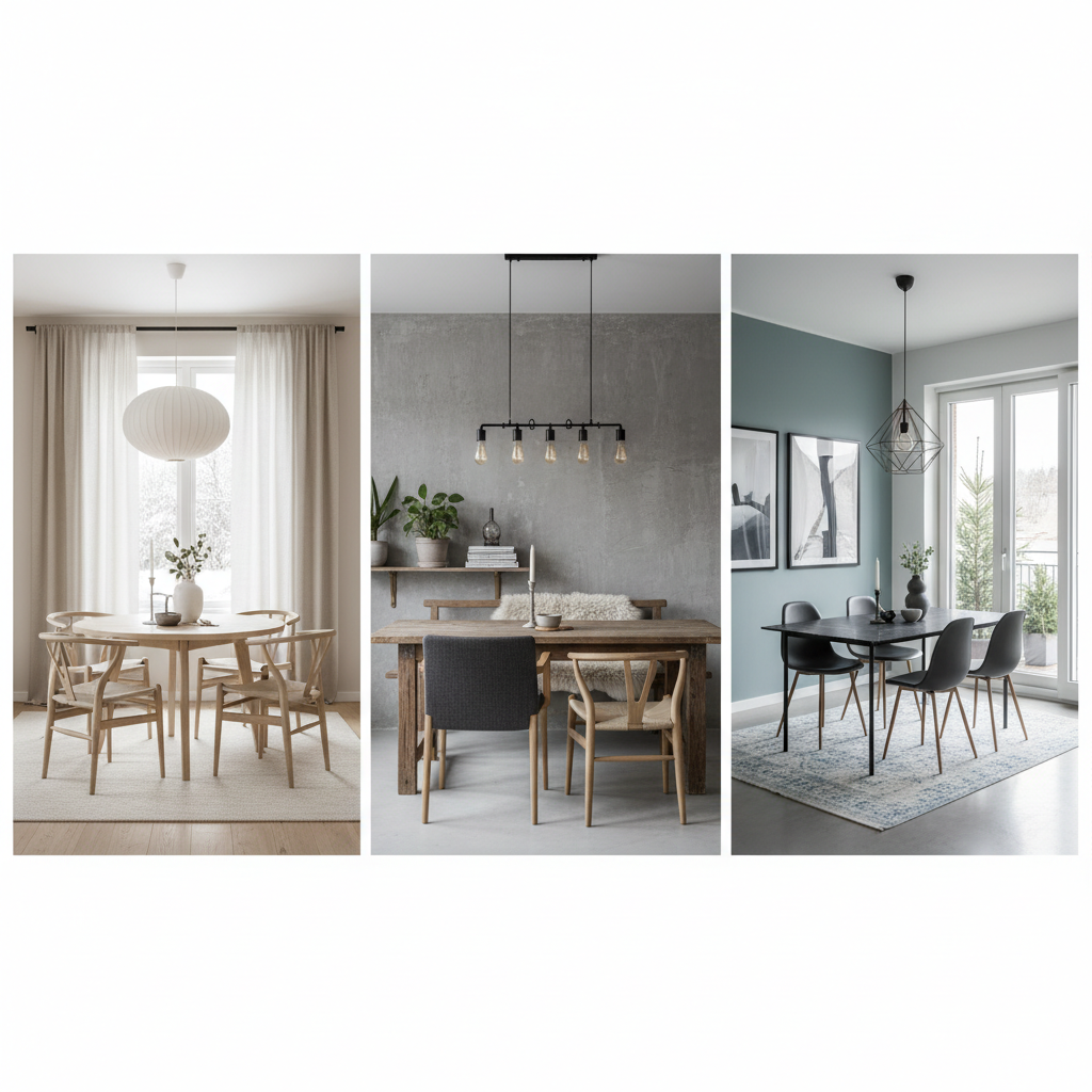 AI design options for a Scandinavian dining room using Palette.immo