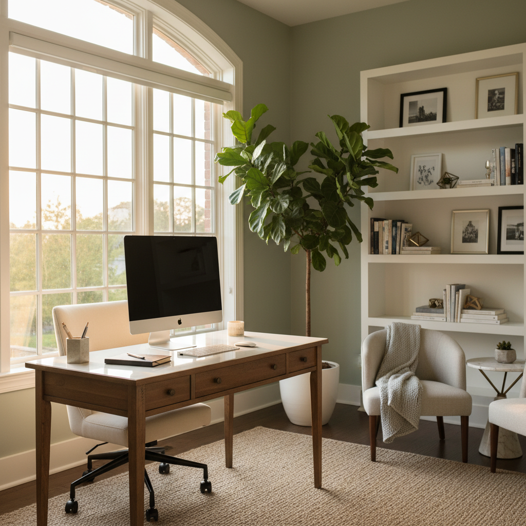 Sample high-quality home office photo showcasing natural light and an organized workspace.