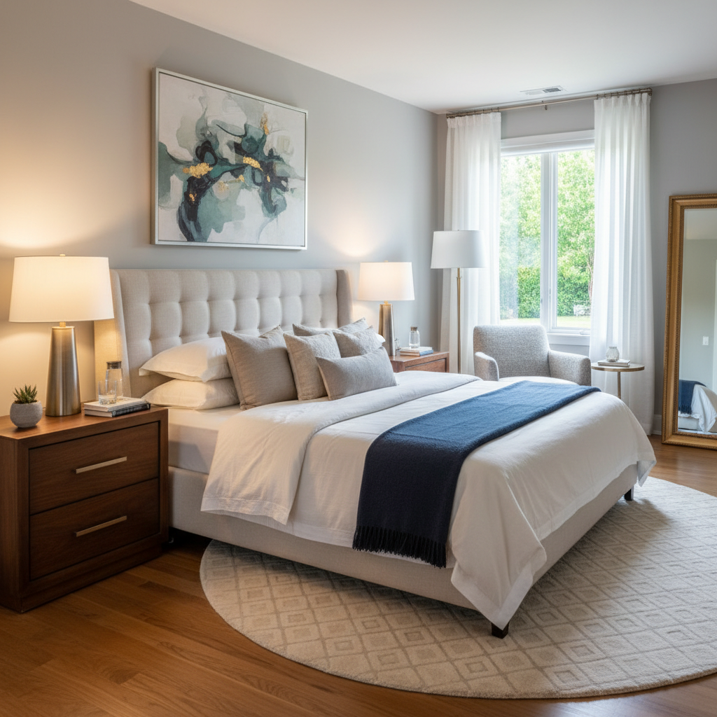 Beautifully staged bedroom photo for a real estate listing.
