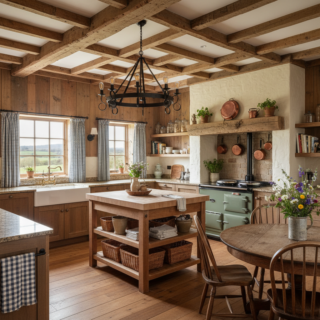Rustic kitchen with wooden beams and country-style decor
