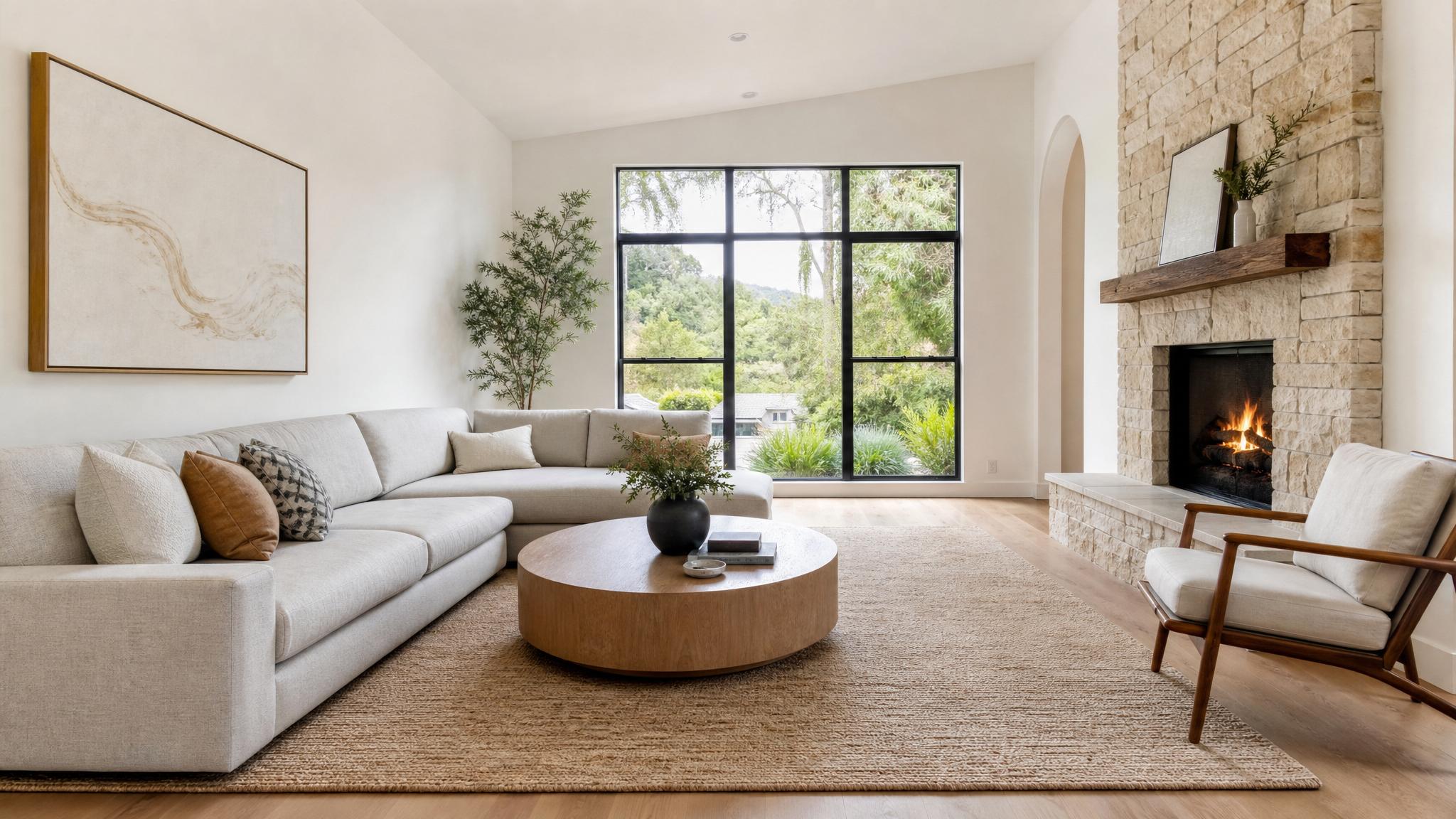 Image of a decluttered living room with minimal decor.