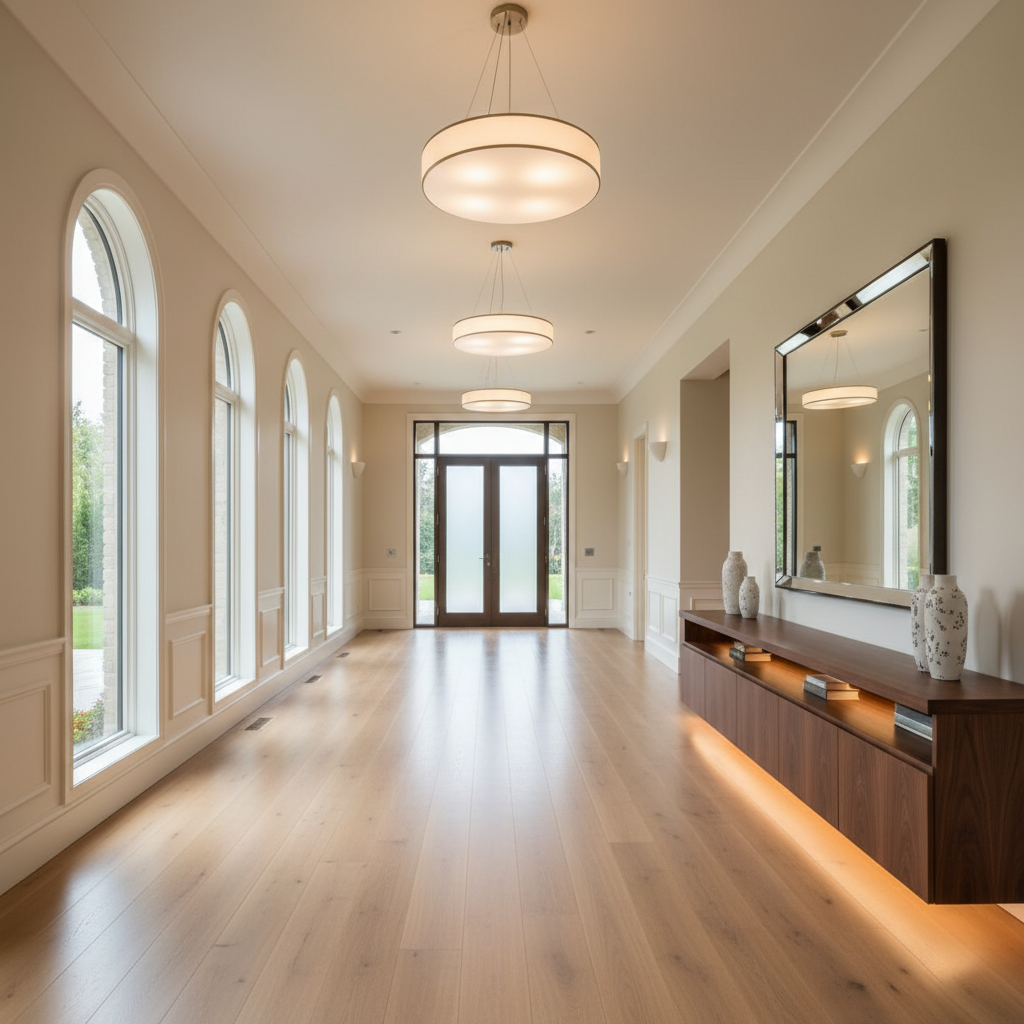 Wide-angle view of a spacious hallway.