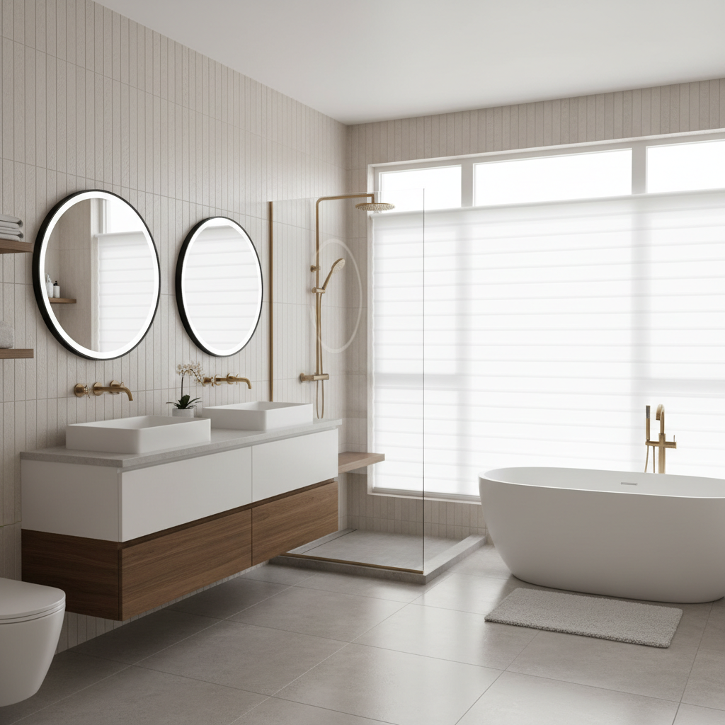 Example of a well-lit bathroom photo showcasing modern fixtures and clean lines.