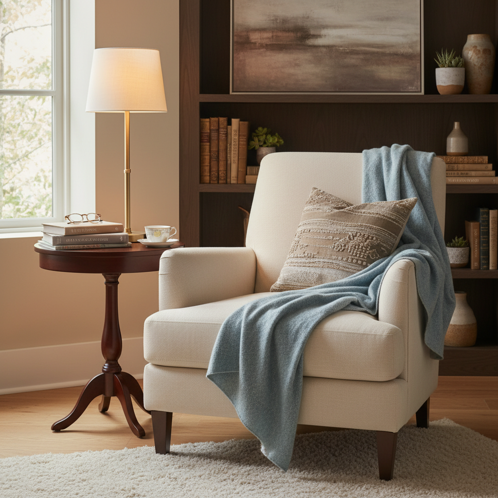 Elegant accessories in a reading nook