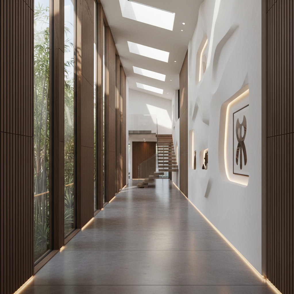 A hallway showcasing unique architectural elements