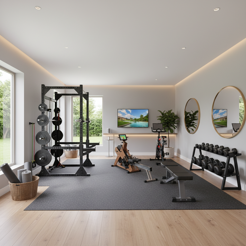 Clean and well-organized home gym setup.