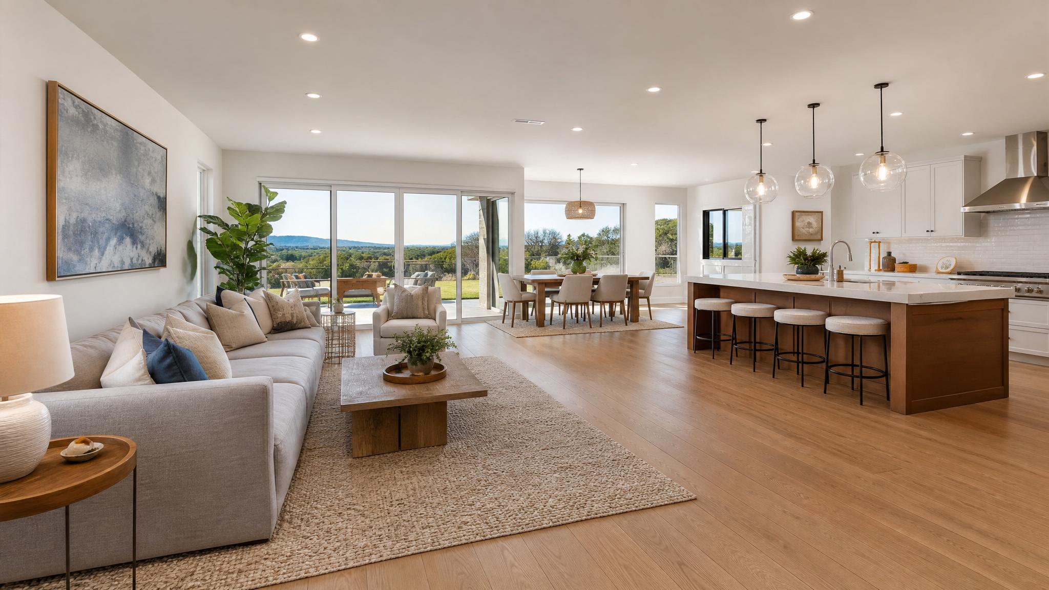 A spacious, well-designed open-plan living room showcasing the benefits of the layout.