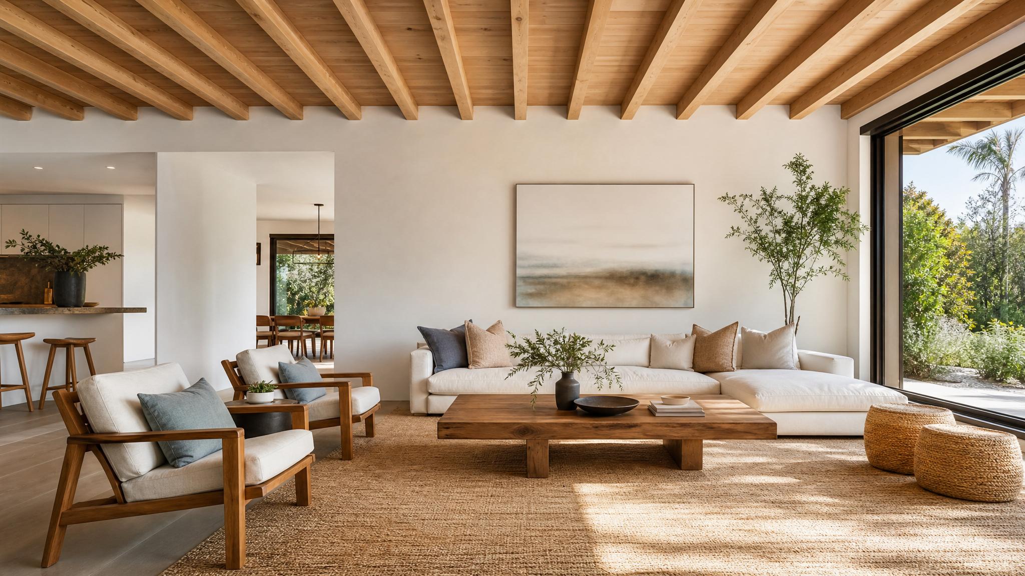 Example of a California modern living room with natural light and open space.