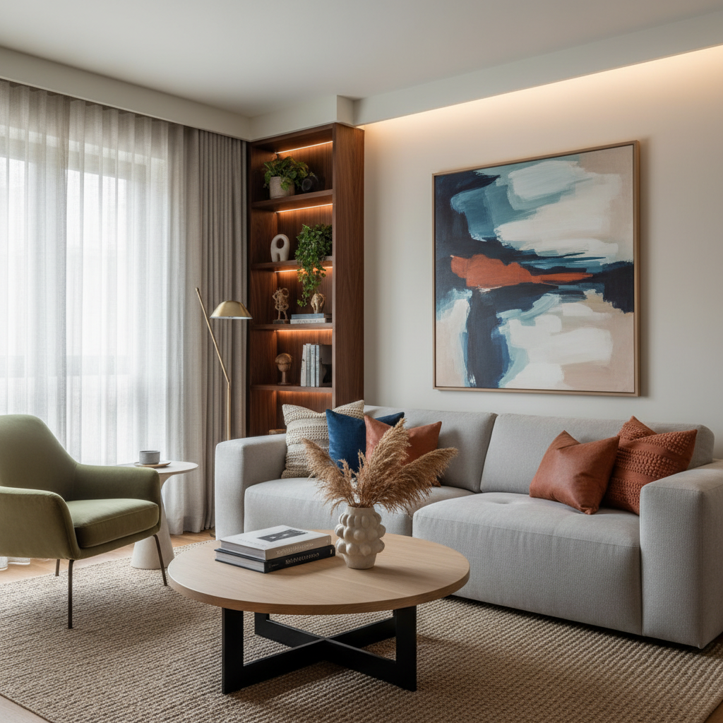 Color palette inspiration for a contemporary small living room