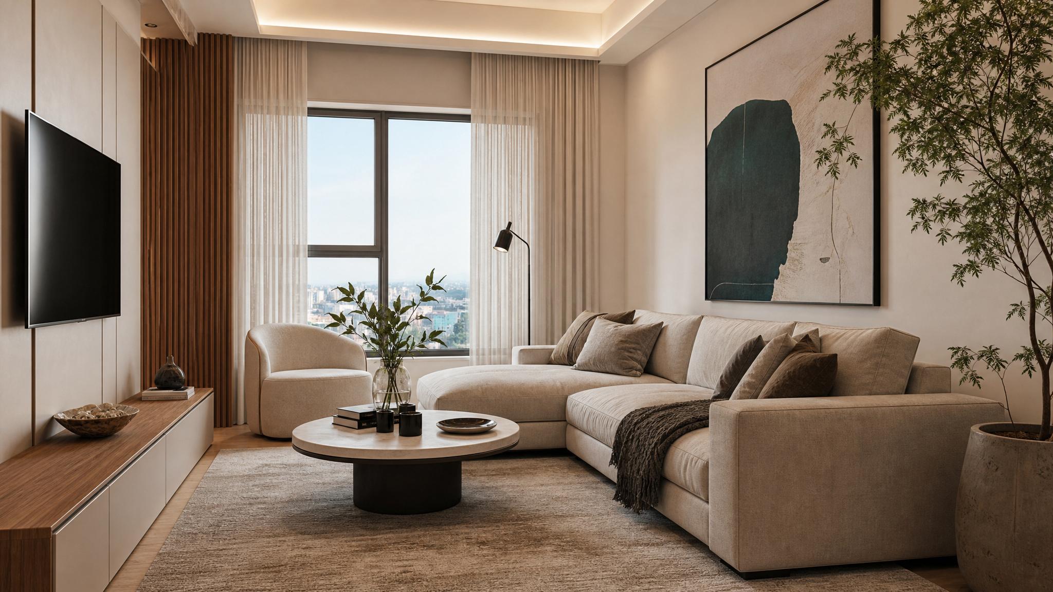 After image: Small living room with Italian modern decor