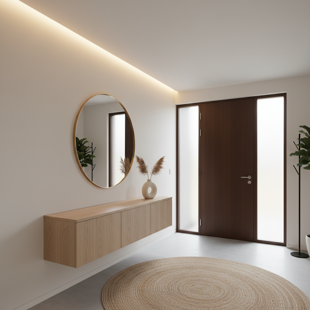 Minimalist entryway with clean lines and neutral colors.