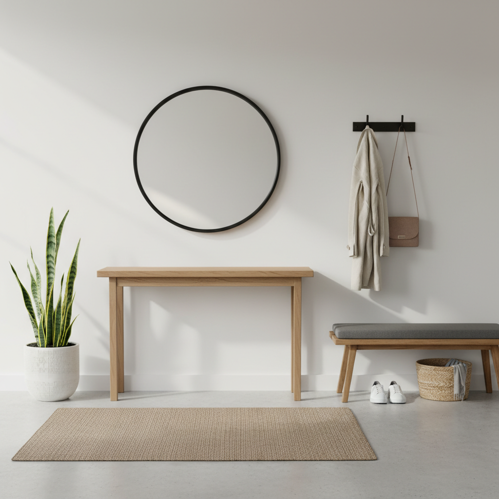 Essential furniture pieces for a minimalist entryway.