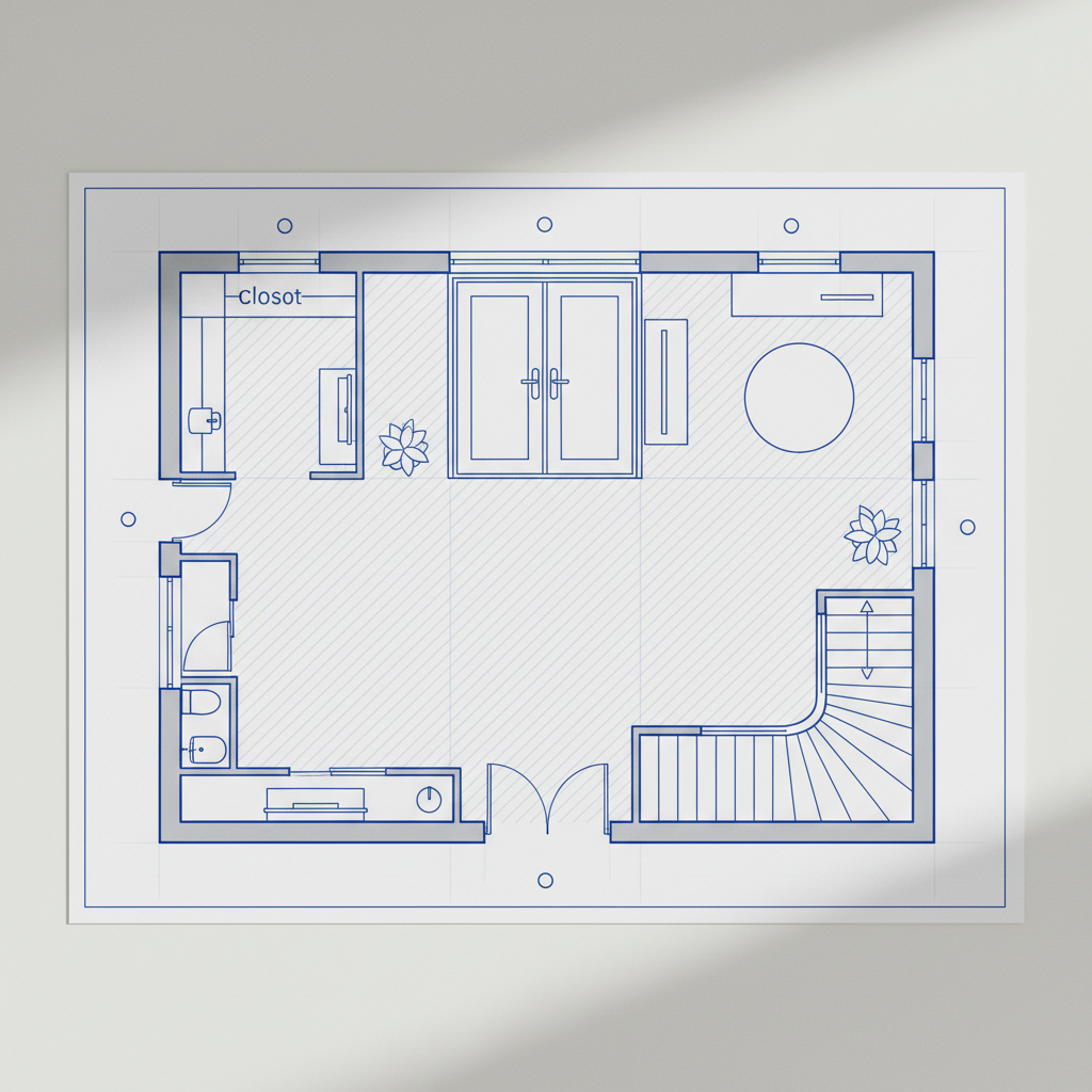 Blueprint or layout of an entryway space.