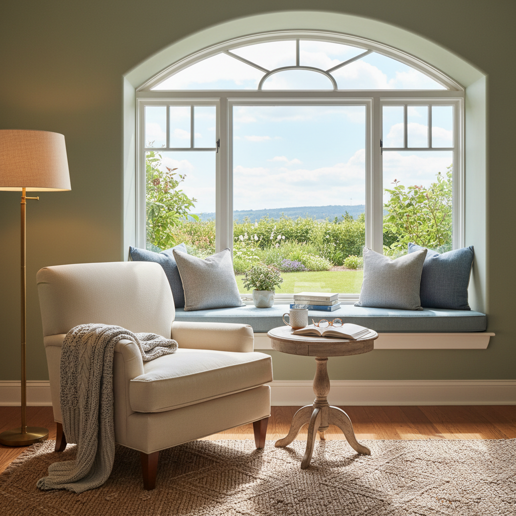 Cozy reading nook with a window view